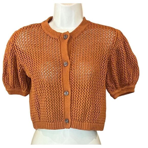 Toccin Cotton Crochet Crop Cardigan in Ginger NWT Size XS - Picture 2 of 6